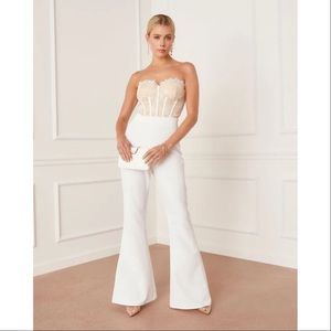 White jumpsuit with lace corset detail